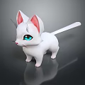 Cute White Cat Character Design 3D Model With Pink Ears And Blue Eyes