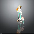 Tall Character Holding Yellow Creature And Short Pink Haired Figure In Green Outfits