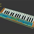 Vintage Accordion With Orange Frame White Black Keys And Blue Panel
