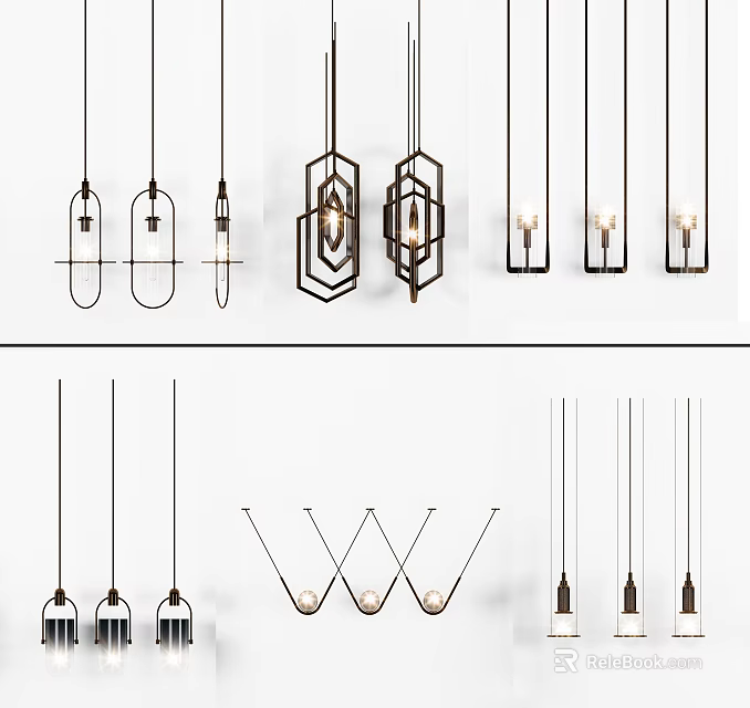 Modern Pendant Lights With Geometric Shapes And Metal Frames For Interior Design 3d model