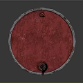Red Oil Barrel With Metal Rings And Shiny Surface Against Dark Background