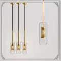 Modern Gold Metal Pendant Lights With Clear Glass Shades Hanging In Interior