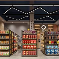 Modern Supermarket Interior With Organized Shelves Displaying Assorted Products And Bright Lighting
