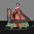 Traditional Hanfu Themed Photo Spot With Lantern Carved Window And Neon Lights