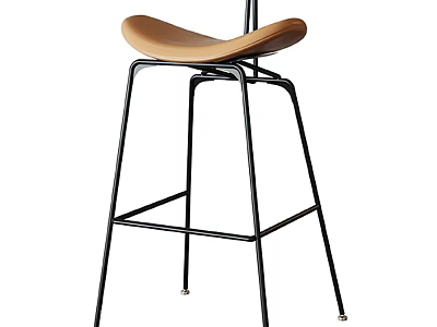 Modern Bar Stool With Black Metal Frame And Comfortable Brown Leather Seat 3d model