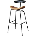 Modern Bar Stool With Black Metal Frame And Comfortable Brown Leather Seat