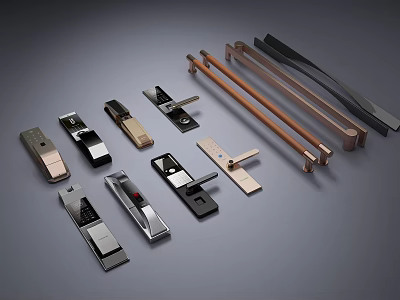 Modern Door Handles With Various Metal Designs And Different Surface Finishes 3d model