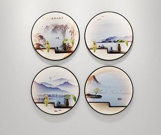 New Chinese Round Frame Painting Decorative Painting 3d model