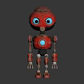 Red Robot Character With Big Eyes And Metallic Body Standing On Reflective Surface