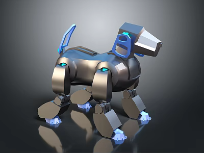 Robotic Dog With Mechanical Structure And Metallic Body Blue Accents And Glowing Lights On Paws 3d model