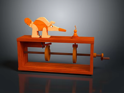 Wooden Children Toy Structure With Armadillo Figure Gourd Shaped Object Wheels And Handle 3d model