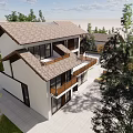 Modern Villa Exterior Design With Waterfront Garden Driveway And Greenery