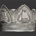 Ornate Silver Crown Sculptural Carving With Intricate Leaf Motifs And Inscription Details