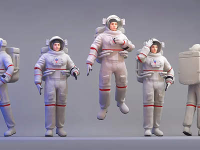 Men In White 3D Astronaut Suits Standing In Different Poses For 3d model