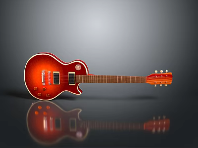 Red Electric Guitar As Daily Living Item With Shiny Reflection On Gray Gradient Background 3d model