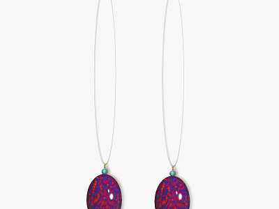 Elegant Purple Red Patterned Oval Shaped Pendant Earrings With White Chains And Small Blue Accents 3d model
