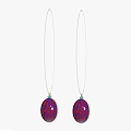 Elegant Purple Red Patterned Oval Shaped Pendant Earrings With White Chains And Small Blue Accents