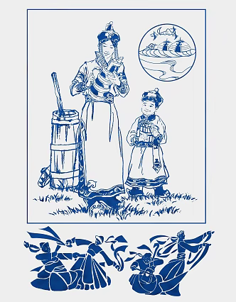Chinese Mongolian Ethnic Pattern Mongolian Minority Hollow Carved Line Drawing Character Scene Decorative Painting 3d model
