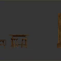 Wooden Dining Table With Red Cushion Bench Stools Bookshelf And Green Board Papers