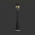 Vintage Street Lamp With Decorative Metal Post And Glass Shade Stand