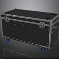 Black Metal Transport Case With Latches Flat Top And Blue Wheels