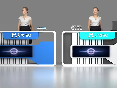 Modern Reception Desk Design With Digital Screen And Menu Sign 3d model