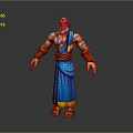 Mythical Bearded Male Character In Blue Robe With Orange Accents Muscular Build Standing Pose