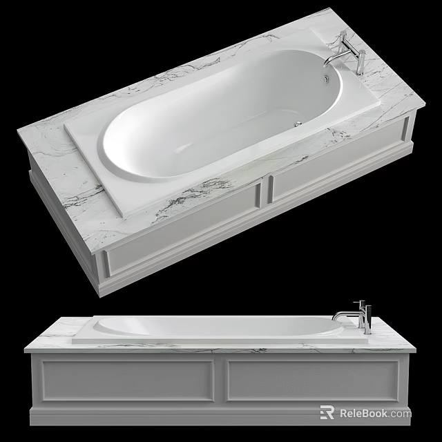 Modern White Bathtub Design With Marble Countertop And White Base 3d model 