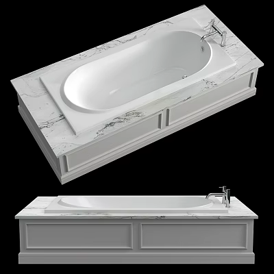 Modern White Bathtub Design With Marble Countertop And White Base 3d model