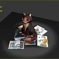 Black And White Cat Doll Sitting On Stack Of Children Books With Colorful Covers