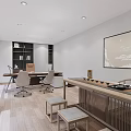 Modern Leisure Area Featuring Green Curved Sofas Small Round Tables And Pendant Lights