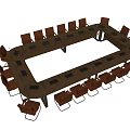 Rectangular Wooden Conference Table Featuring Brown Leather Chairs And Built-in Devices 3d model