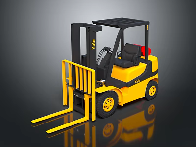 Yellow Industrial Forklift With Black Frame Cabin Forks And Wheels 3d model
