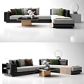 Modern Sectional Sofa With Green Brown Pillows Coffee Table And Decorative Items 3d model