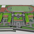 Modern School Building With Green Roof And Sports Field In Tree Surrounded Campus