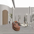 Modern Minimalist Clothing Store Interior With Clothes Racks Sofa Display Shelves And Gray Tiles