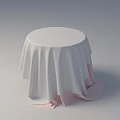 Pink and White Table and Chair Set with Square Round Tables Covered in Draped Fabric
