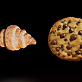 Delicious Freshly Baked Golden Croissant And Chewy Chocolate Chip Cookie Snacks