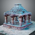 Ancient Stone Pavilion Structure With Carved Pillars And Layered Stone Roof Design