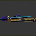 Blue Glowing Sword With Purple Decorative Hilt And Yellow Scabbard Featuring Intricate Patterns 3d model