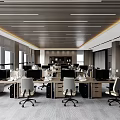 Modern Open Plan Public Office Area with Multi Workstation Computers Desks Chairs Windows Ceiling Lighting 3d model