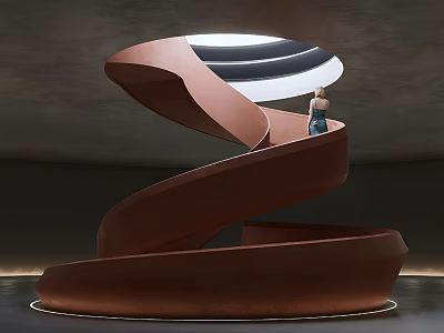Modern Brown Spiral Staircase Interior With Circular Light And Figure 3d model
