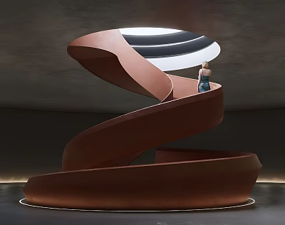 Modern Brown Spiral Staircase Interior With Circular Light And Figure 3d model