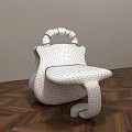 White Modern Single Chair With Ring shaped Backrest And Metal Base On Wooden Floor