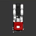 Red And White Military Truck With Multiple Wheels And Cab Design