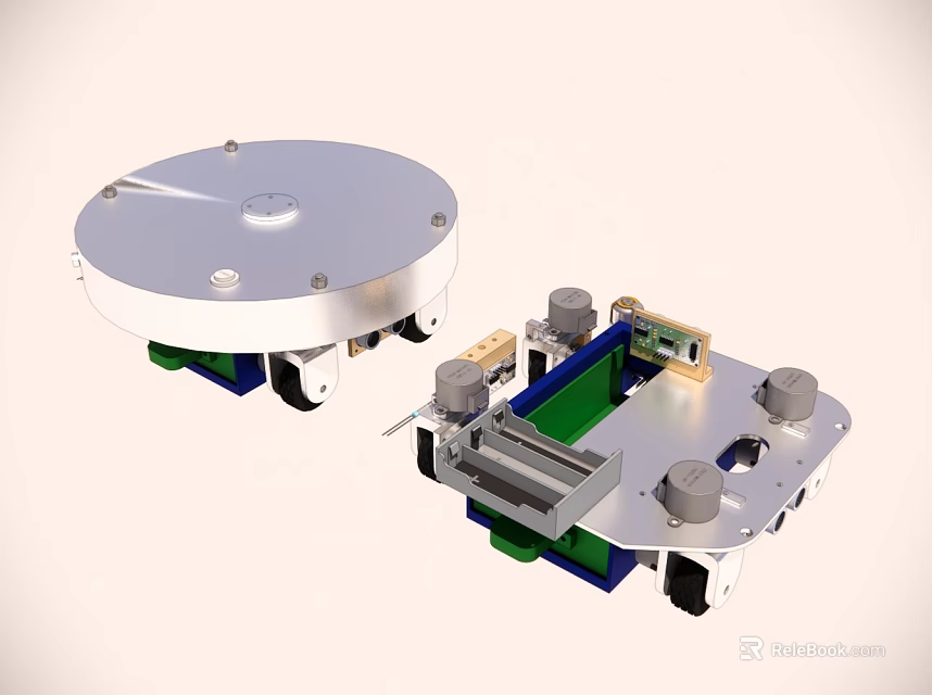 Small Mobile Daily Electrical Appliance Featuring Metal Casing Wheels and Green Circuit Board Components 3d model 