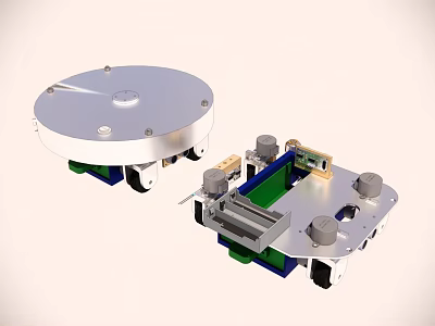 Small Mobile Daily Electrical Appliance Featuring Metal Casing Wheels and Green Circuit Board Components 3d model