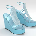 Blue Wedge Sandals with White Floral Pattern Ankle Strap Design Elegant Summer Footwear
