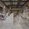 Industrial Hotpot Restaurant Interior Design With Brick Walls Metal Lights And Dining Tables