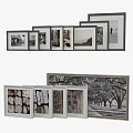 Black And White Framed Landscape Paintings With Natural Scenes And Trees